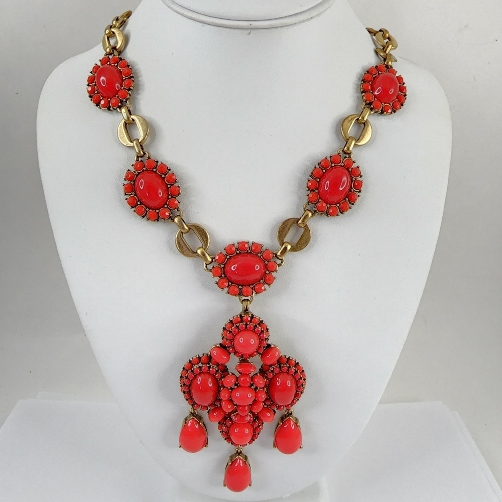 Stella + Dot Statement Pendant Necklace Orange Po… - image 7